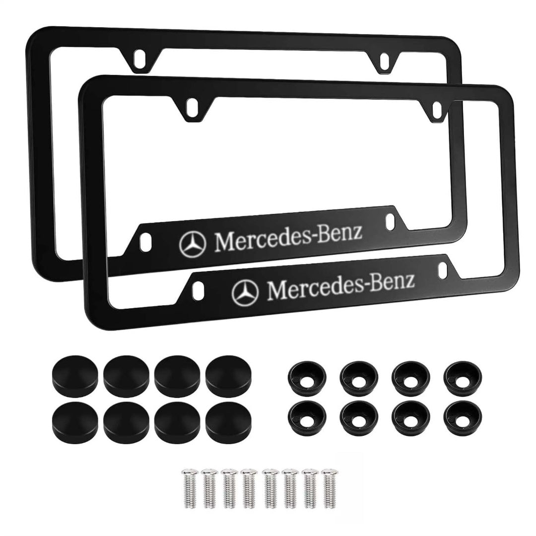 Matte black stainless steel license plate frame 2-pack with screw caps