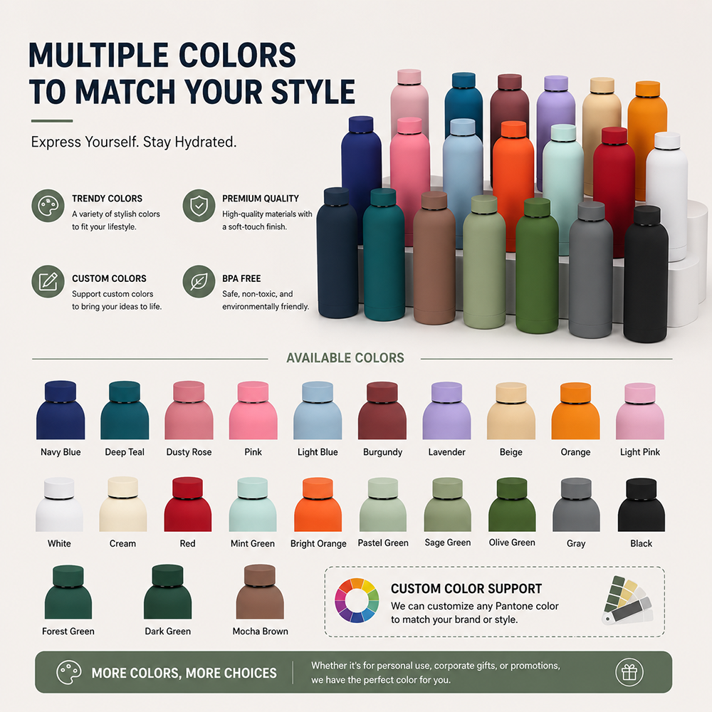 Custom Logo Rubber Coated Water Bottle Vacuum Insulated Stainless Steel Sports Flask Leak Proof Travel