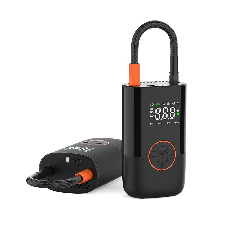 Dual-Port Cordless Tire Inflator with D-Ring Braided Hose
