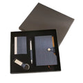 4-Piece Blue Wood-Grain Gift Set with Notebook Pen Keychain and Card Holder