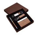Walnut Wood and Leather 3-Piece Gift Set with Pen Keychain and Business Card Holder
