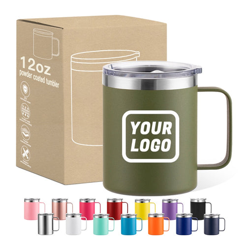 12oz Powder-Coated Coffee Mug with Handle and Lid