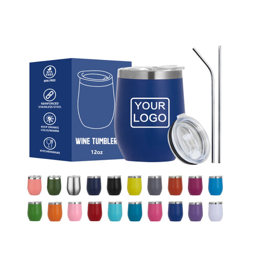 12oz Stemless Wine Tumbler with Straw and Gift Box
