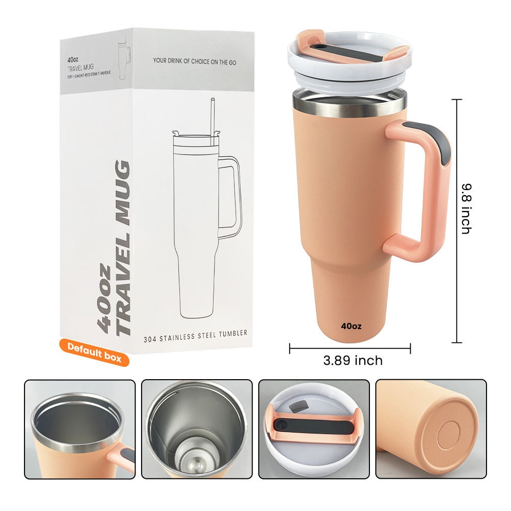 40oz Travel Mug with Handle, Straw and Flip Lid in Multiple Colors