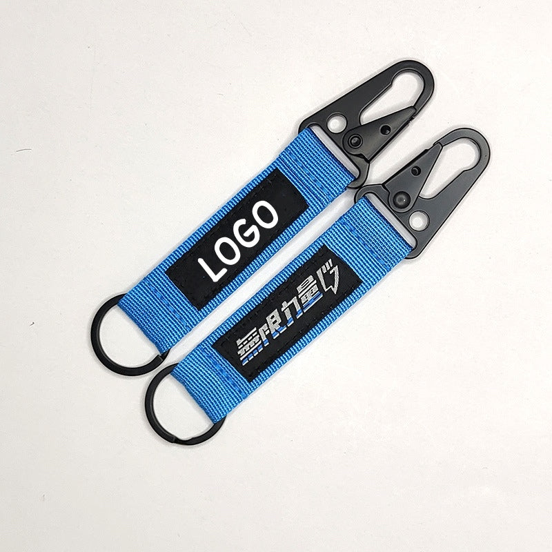 Short Nylon Strap Keychain with Carabiner Clip and Custom Logo Patch