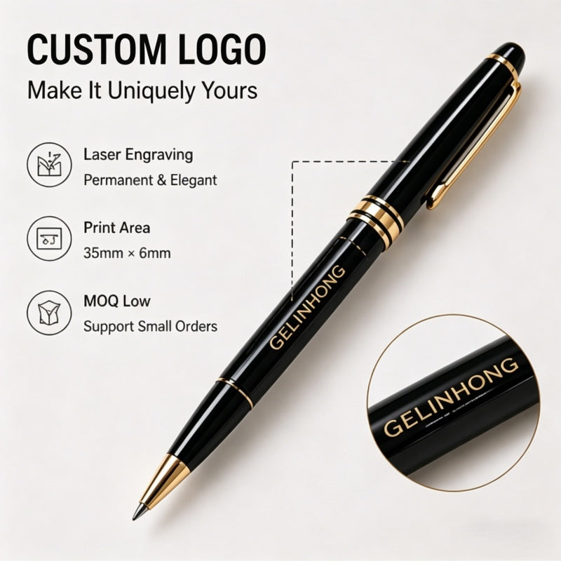 Executive Black and Gold Metal Ballpoint Pen with Custom Logo