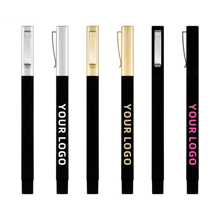 Matte Black Custom Logo Gel Pen with Metal Cap in Silver and Gold