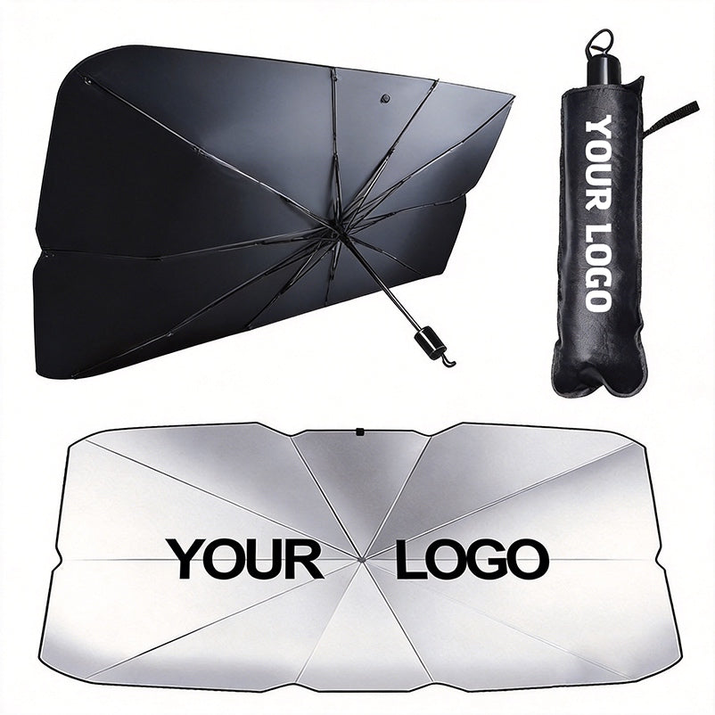 Umbrella-Style Folding Windshield Sun Shade with Custom Logo Pouch
