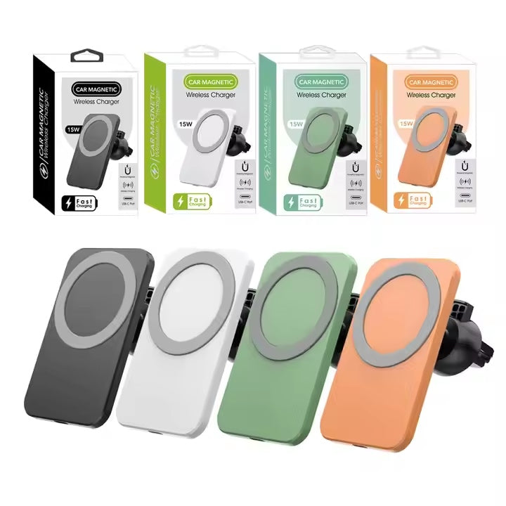 15W Magnetic Car Wireless Charger and Phone Mount in 4 Colors