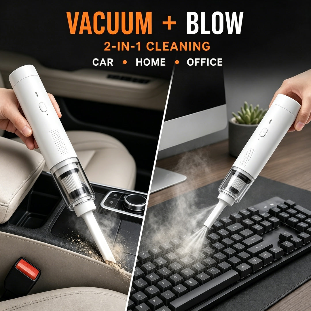 Slim white 2-in-1 cordless car vacuum and desk blower