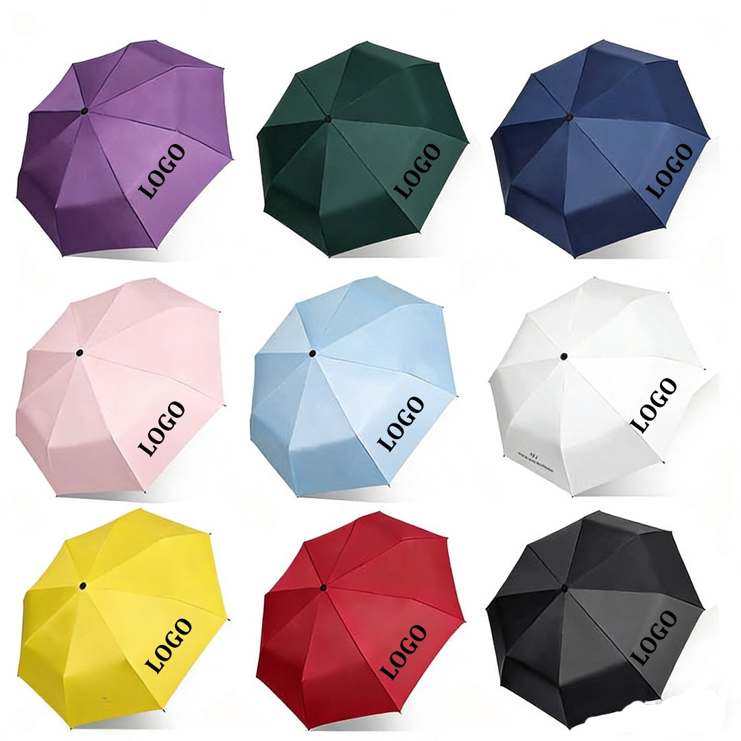 Custom Logo Compact Folding Umbrella in 9 color options
