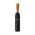 Premium compact umbrella with wood handle and gold hardware